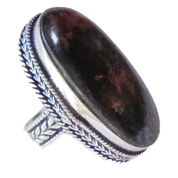 Rhodonite Ring 925 Silver size 8 natural gemstone jewelry - Picture 6 of 7